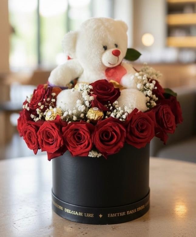 Box personalizavel com urso e chocolates