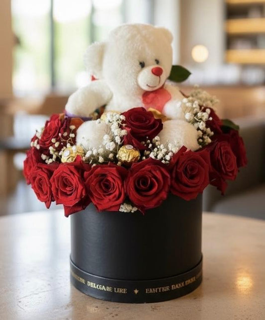 Box personalizavel com urso e chocolates